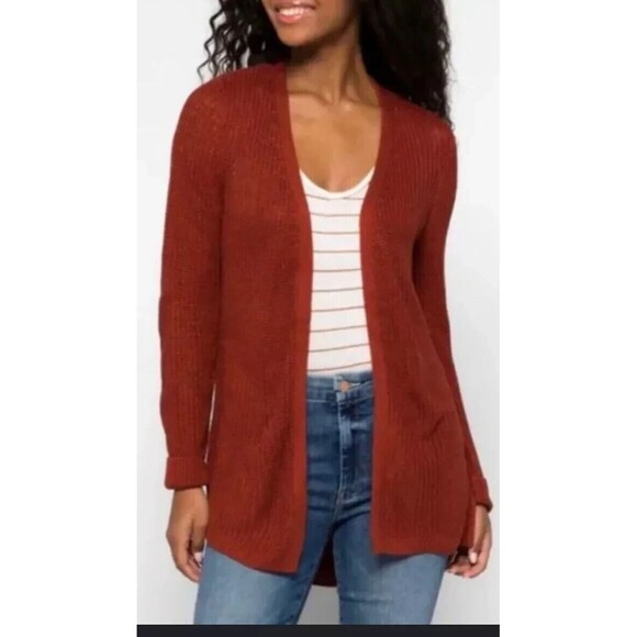 Pinque Jamelya Cardigan Womens Small Open Front Lace Back Long Sweater Rust - Picture 1 of 5